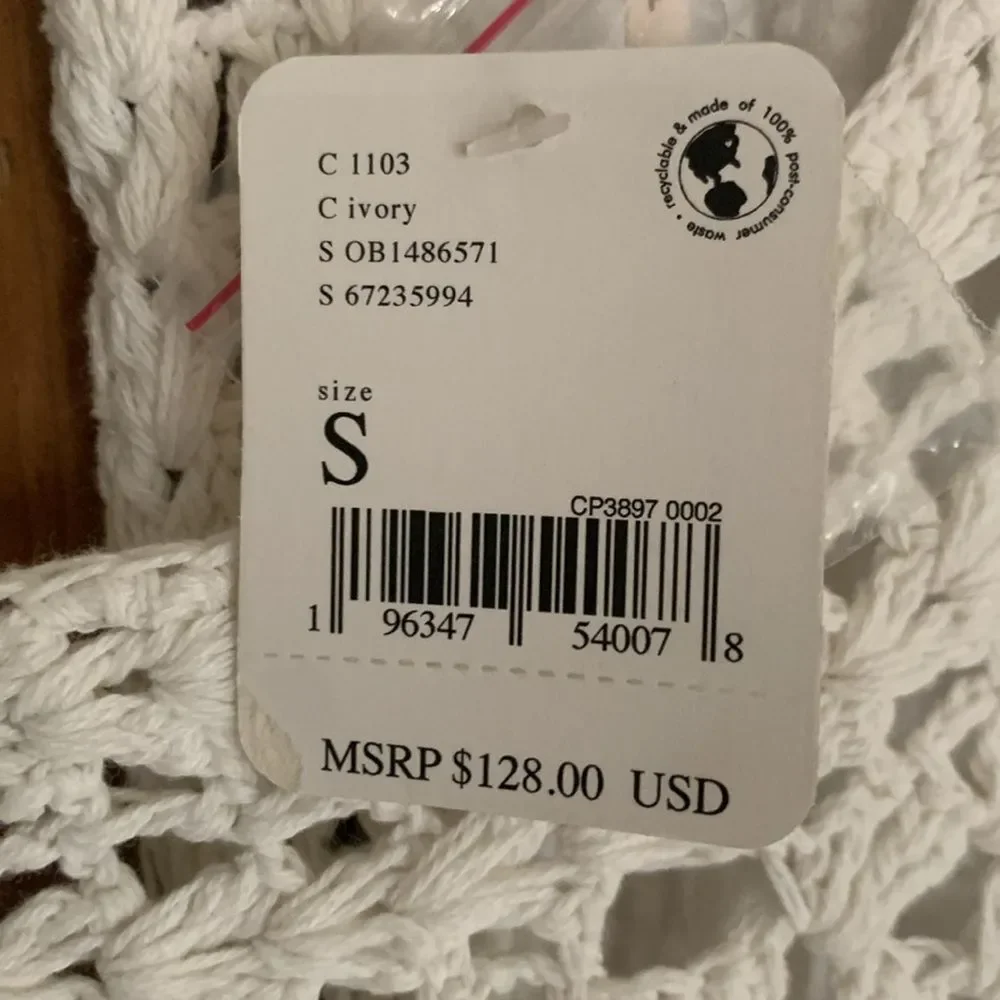 Free People Megan ivory crocheted long sleeve top NWT